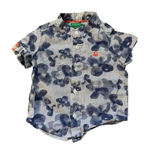 United Colors Of Benetton Boys Blue Floral Striped Short-Sleeve Button-Up Shirt - Picture 1 of 3