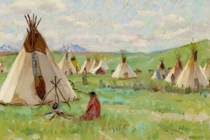 Blackfeet Teepies Glacier Park por Joseph Henry Sharp Giclee Impresión artística envío gratuito - Imagen 1 de 3