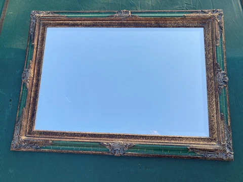 Large Vintage Green Crackle Rococo Style Beveled Wall Mirror Cover
