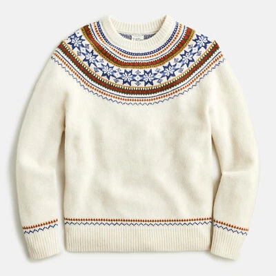 NWT J Crew 100% Lambs Wool Yoked Nordic Fair Isle Cream Sweater (Various Sizes) - Image 1 of 2