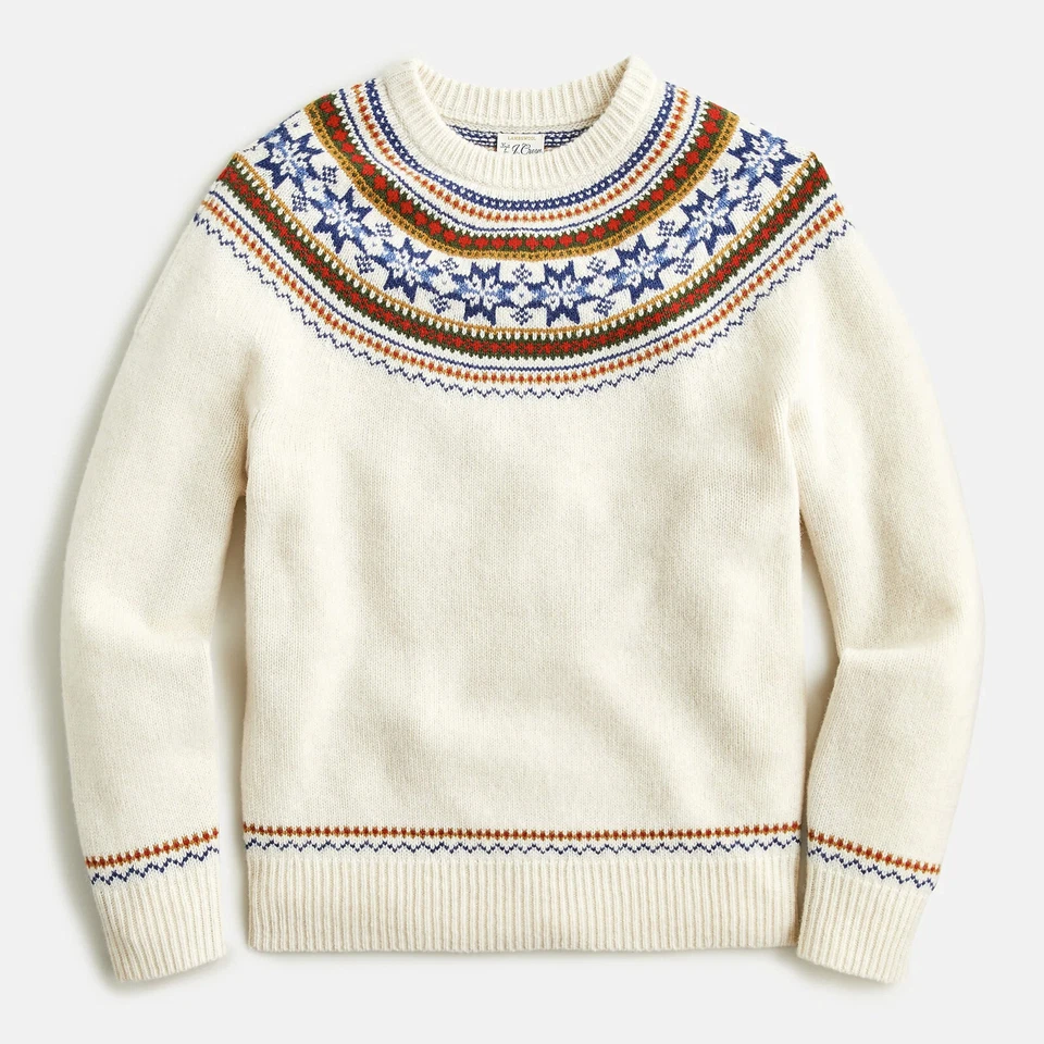 NWT J Crew 100% Lambs Wool Yoked Nordic Fair Isle Cream Sweater (Various Sizes) - Image 1 of 2