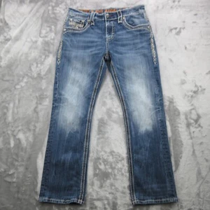 Rock Revival Jeans Men 33X31 Blue Denim Crete Straight Leg Whiskering Embroider - Picture 1 of 22