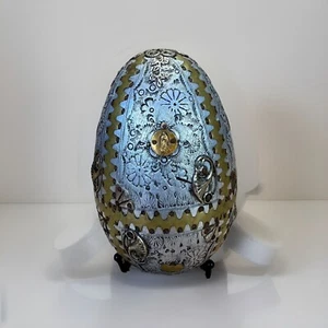 Handmade Hand Tooled Copper Metal Sliver Mexican Folk Faberge Egg - Picture 1 of 10