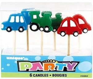Cars Trains Vehicles Railway Transport Birthday Party Pick Cake Candles 6 Pack - Picture 1 of 3