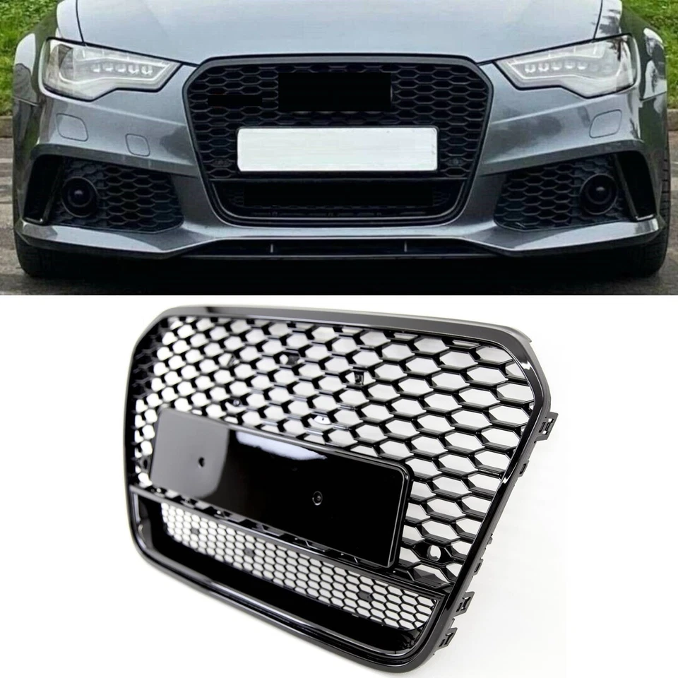 RS6 Style Bumper Grille Honeycomb Gloss Black Audi A6 S6 C7 2011-2015 Badgeless - Image 1 of 1