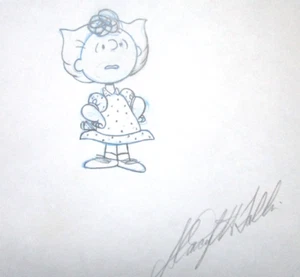 1980s SIGNED SALLY PEANUTS Charles SCHULZ ORIGINAL PRODUCTION cel DRAWING snoopy - Picture 1 of 4