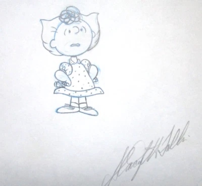 1980s SIGNED SALLY PEANUTS Charles SCHULZ ORIGINAL PRODUCTION cel DRAWING snoopy - Image 1 of 4