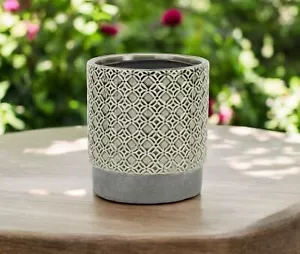 6" Gray Geometric Ceramic Indoor Outdoor Round Pot Planter - Picture 1 of 6
