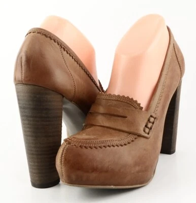 $150 BOUTIQUE 9 NOCHES Zapatos de salón de plataforma Oxford de diseñador de cuero marrón coñac 10 Foto 1 de 4