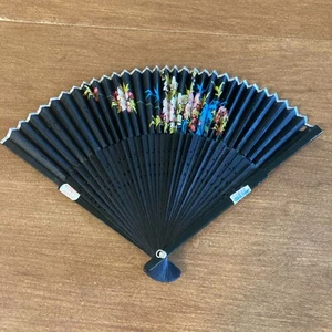 Vintage Wooden Hand Fans Fold Up 1930-1940s China Black - Picture 1 of 8