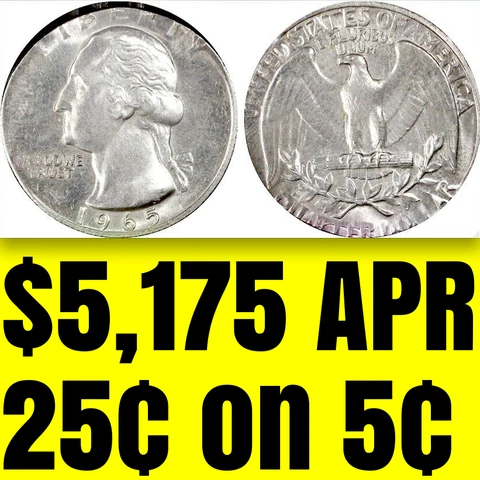 1965 PCGS SP65 SMS 25C on SMS 5C ✅ Transitional ✅ $5,175-APR Washington Quarter Cover