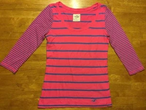 Hollister Women's Pink & Blue Striped 3/4 Sleeve Scoop Neck Shirt - Size: Small - Picture 1 of 12