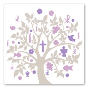 20 Servietten Baum Symbole taupe lila Kommunion Taufe Konfirmation - Bild 1 von 1