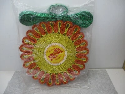 Vintage Fiesta Designs Rattan Trivet Wicker Straw Woven Round Orange Yellow - Image 1 of 4