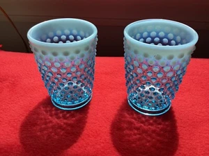 2 Fenton Opalescent Blue Hobnail Tumblers 3 5/8” - Picture 1 of 6