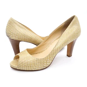 Cole Haan Heels Womens 8 Tan Snake Print Leather Peep Toe Stacked Heel Pumps - Picture 1 of 12