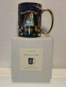 NEW IN BOX PORCELAIN CHRISTMAS MUG BY Rifle Paper Co. /Gold Handle - Picture 1 of 11