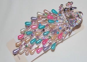 Schnabelspangen Haarspangen Beak Clip rosegold Strass und Perlen Pfau Farbwahl - Bild 1 von 7