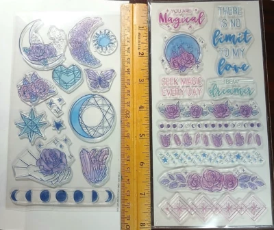 Magical/ Dreamer Clear cling Stamps 2 sets = 24 stamps &  5 paper embellishments - Image 1 of 4