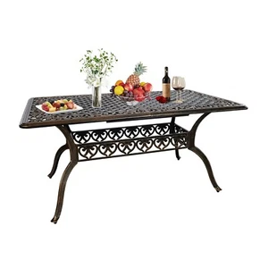 Cast Aluminum 60" Patio Table Outdoor Rectangular Dining Table for Garden,Bronze - Picture 1 of 8