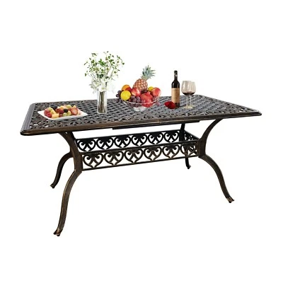 Cast Aluminum 60" Patio Table Outdoor Rectangular Dining Table for Garden,Bronze - Image 1 of 4