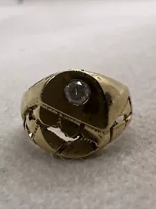 CUTE Solid 14K Yellow Gold White CZ NUGGET Style SIGNET BABIES Ring2.6g Size 2.5 - Picture 1 of 12