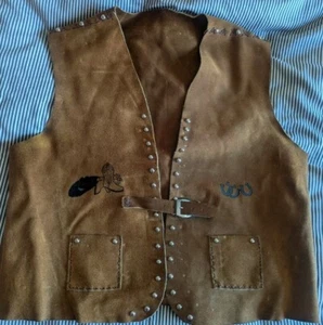 Vintage Southwest Leather Vest Brown Suede Boho Weird Horse Homemade Halloween  - Picture 1 of 6
