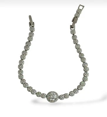 Elegant Silver Tennis Bracelet Platinum Plated CZ Stone Luxury Design - Image 1 of 4