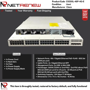 Cisco Catalyst 9300L Series C9300L-48P-4G-E 48-portowy przełącznik sieciowy PoE - Zdjęcie 1 z 1
