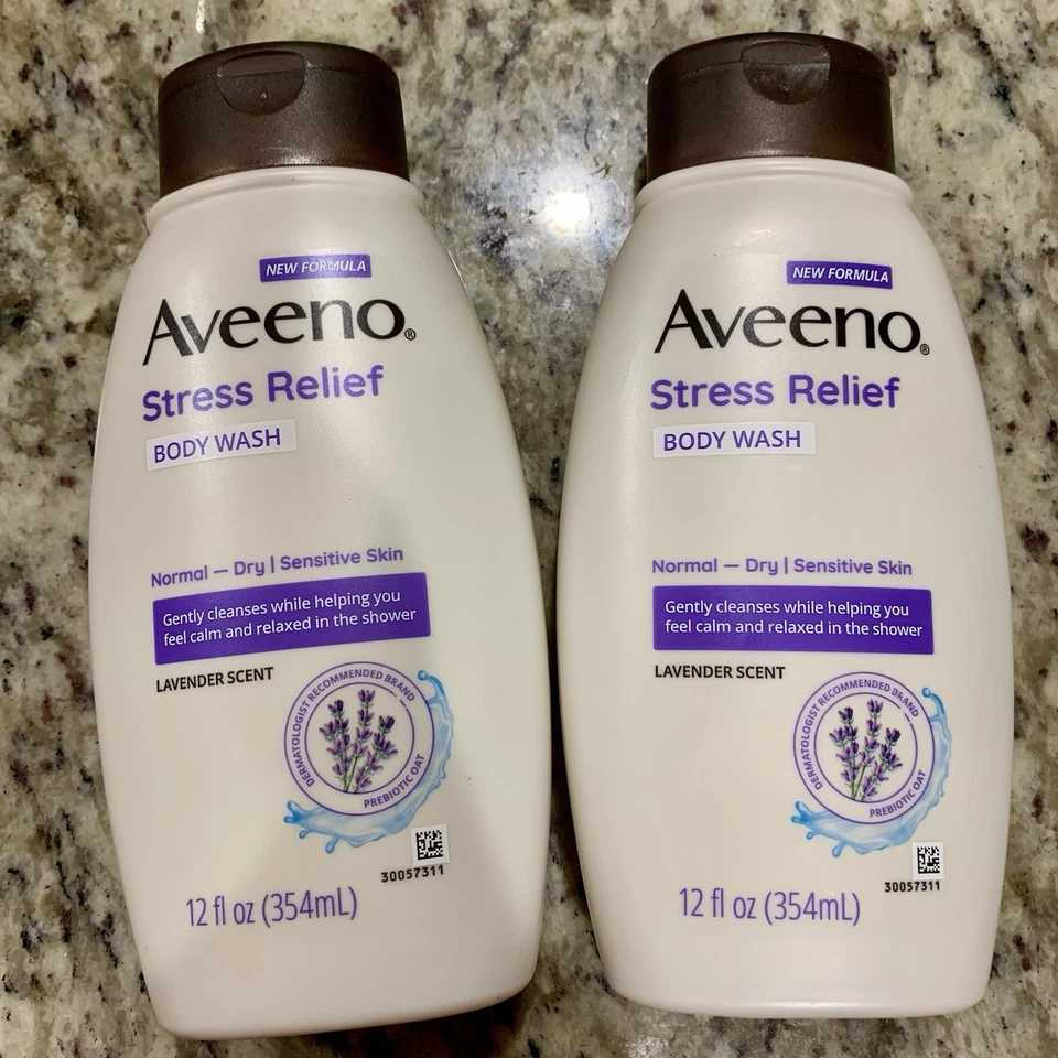 2X Aveeno stress relief body wash normal-dry sensitive skin lavender scent 12 oz - Image 1 of 1