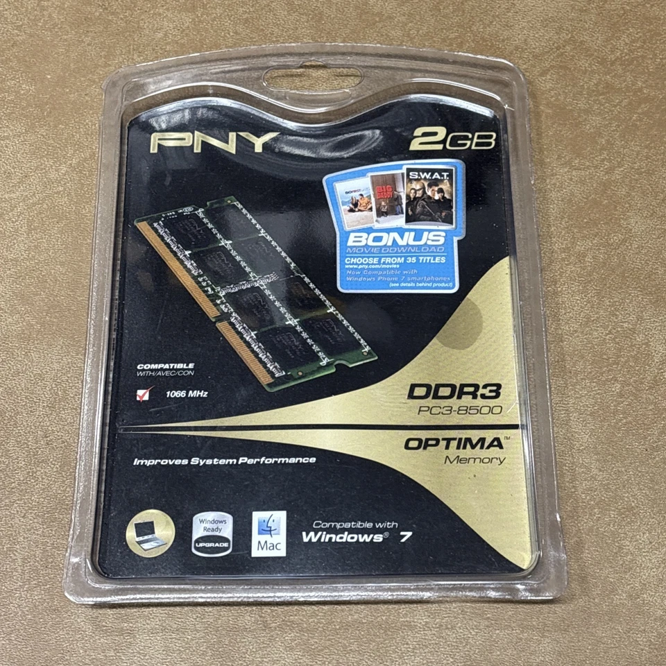 NOS PNY PC2-8500 2 GB SO-DIMM 1066 MHz DDR3 SDRAM Memory (MN2048SD3-1066) - Image 1 of 2