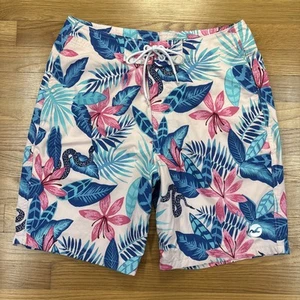 Hollister Swim Trunks Size 32 Pink White Blue Hawaiian Shorts Nice Condition - Picture 1 of 8