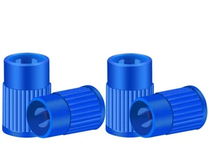 4x Plastic Tyre Valve Caps Built-in Valve Core Remover Tool Blue Colour - Picture 1 of 5