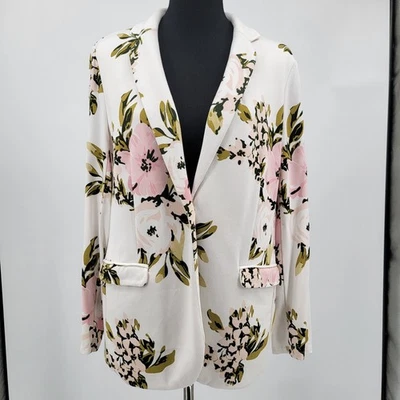 Chaqueta Blazer Philosophy Mujer Blanca Rosa Hojas Florales Manga Larga Elastizada L Foto 1 de 4