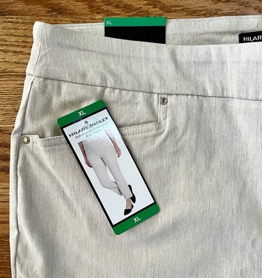 Calça cropped feminina Hilary Radley XL nova com etiquetas, bege, bolsos, controle de barriga - Imagem 1 de 4