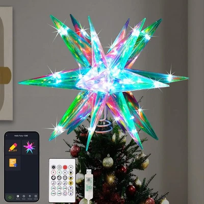 Christmas Star Tree Topper, 13.8 Xmas Smart Tree Decorations, Crystal-Like 3D... - Image 1 of 4