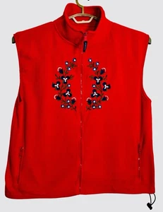 Damen Fleece Weste bestickt Weihnachten Xmas 2XL rot/bl Reißverschluss Blumen nordisch - Bild 1 von 8