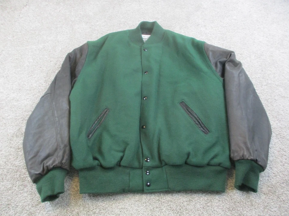 Chaqueta Holloway Para Hombre 2XL Verde Universitario Letterman Mangas de Cuero Acolchada Forrada Foto 1 de 4
