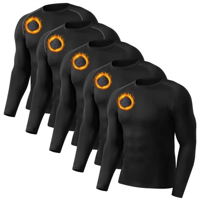5 Pack Men's Thermal Compression Shirt Fleece Lining Athletic Quick Dry Base ... - Image 1 of 4
