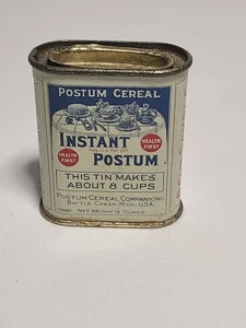 Vintage Instant Postum Cereal Sample 1/2 Oz Metal Tin 1912 Full - Picture 1 of 17