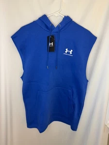 New Under Armour UA Icon Fleece Sleeveless Hoodie Loose Blue Men’s M Workout - Picture 1 of 3
