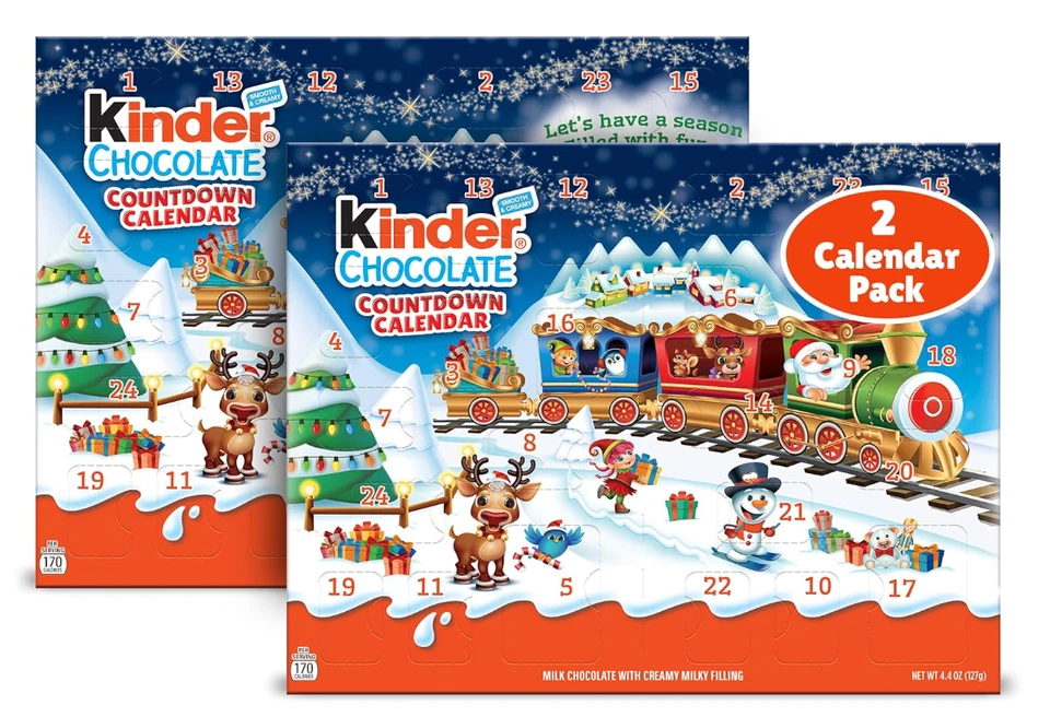 Calendario de Adviento Kinder Chocolate 2025, Paquete de 2 - Caramelos de cuenta regresiva navideña de 24 piezas Foto 1 de 4