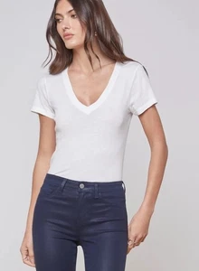 L’AGENCE Becca Cotton V Neck Tee Women’s XS White Fitted Made In USA NEW *spots - Picture 1 of 13