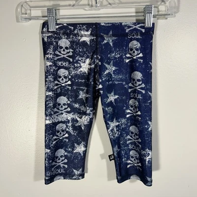 Terez X Soulcycle Niña’s Grande Recortado Capri Leggings Calavera y Estrellas Azul/Blanco Foto 1 de 4
