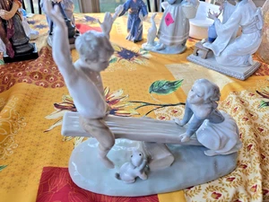 NAO Lladro Spain Bisque Porcelain Boy and Girl on Seesaw with Dog #4867 - Picture 1 of 12