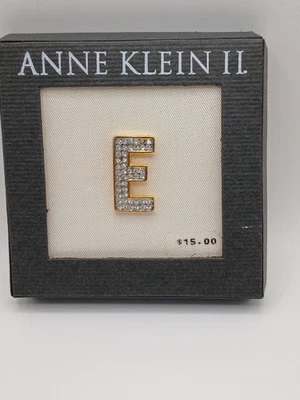 Gold Toned Anne Klein Letter E with Rhinestones Pin Brooch - Image 1 of 2