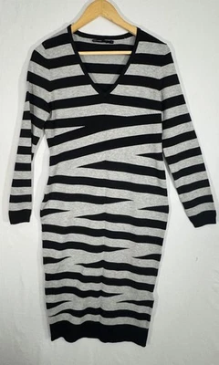 Vestido tipo jersey Karen Millen tejido fino a rayas gris negro talla grande súper suave Foto 1 de 4