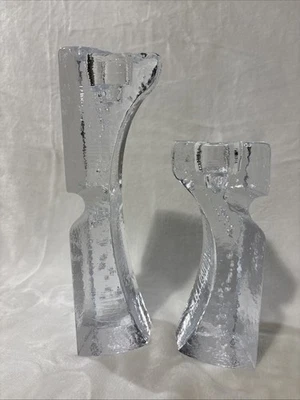 Juego de Candelabros Kosta Boda Connect (2) Vidrio Transparente Único Retro MCM Foto 1 de 4