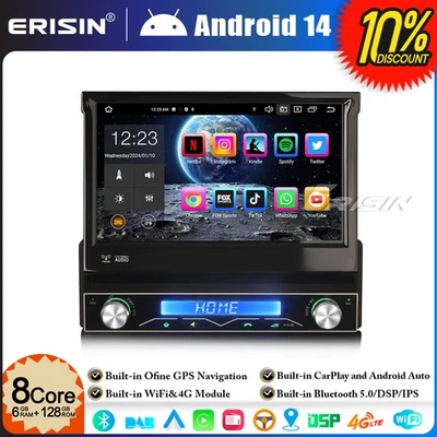 6+128GB Android 14 8-Core Autoradio DAB+ Universal 1DIN Navi CarPlay WiFi BT 5.0 - Immagine 1 di 4