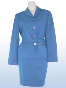 Stilonoir Tailleur Da Donna Blu Taglia 42 Giacca Gonna Lana Vergine Stile Corta - Foto 1 di 15